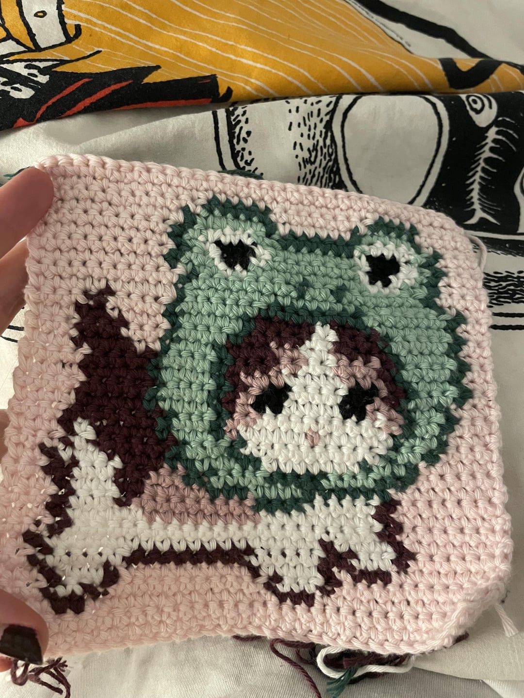 Completed crochet project with color changes